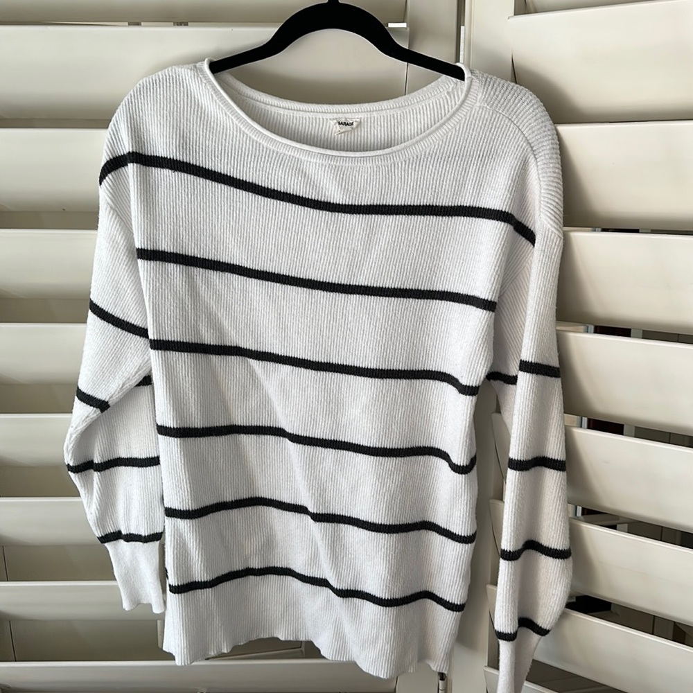 garage black and white stripped sweater